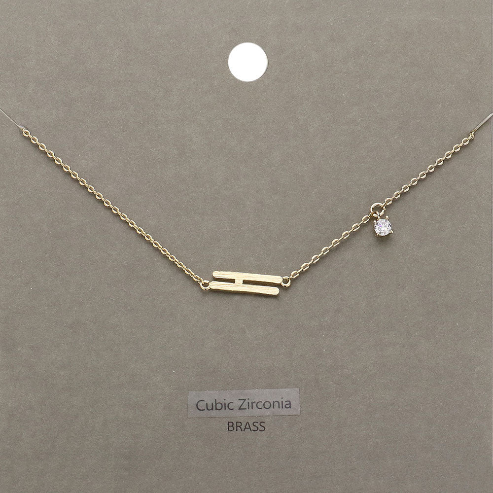 H Brass Metal Cubic Zirconia Initial Monogram Pendant Necklace