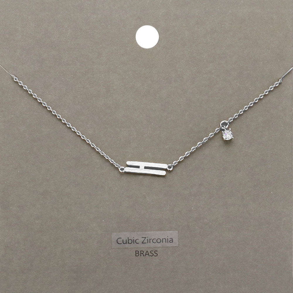 H Brass Metal Cubic Zirconia Initial Monogram Pendant Necklace