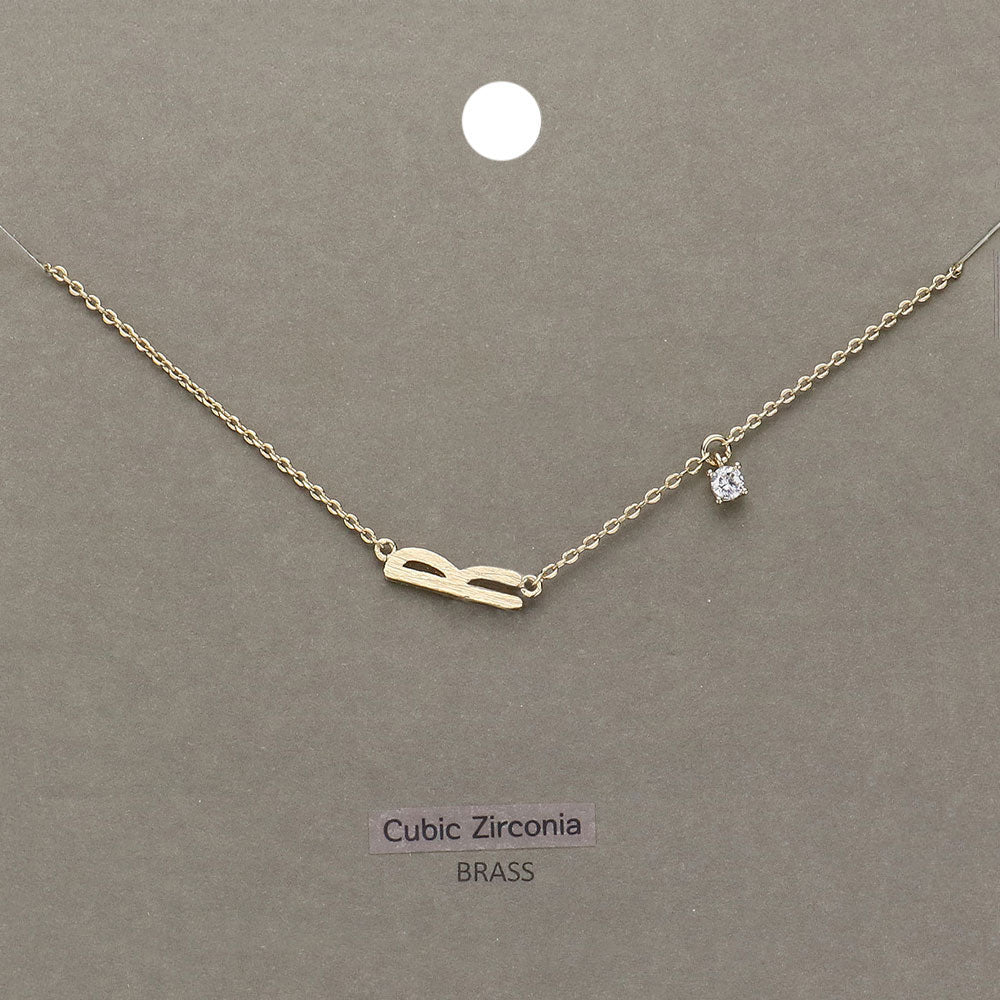 R Brass Metal Cubic Zirconia Initial Monogram Pendant Necklace