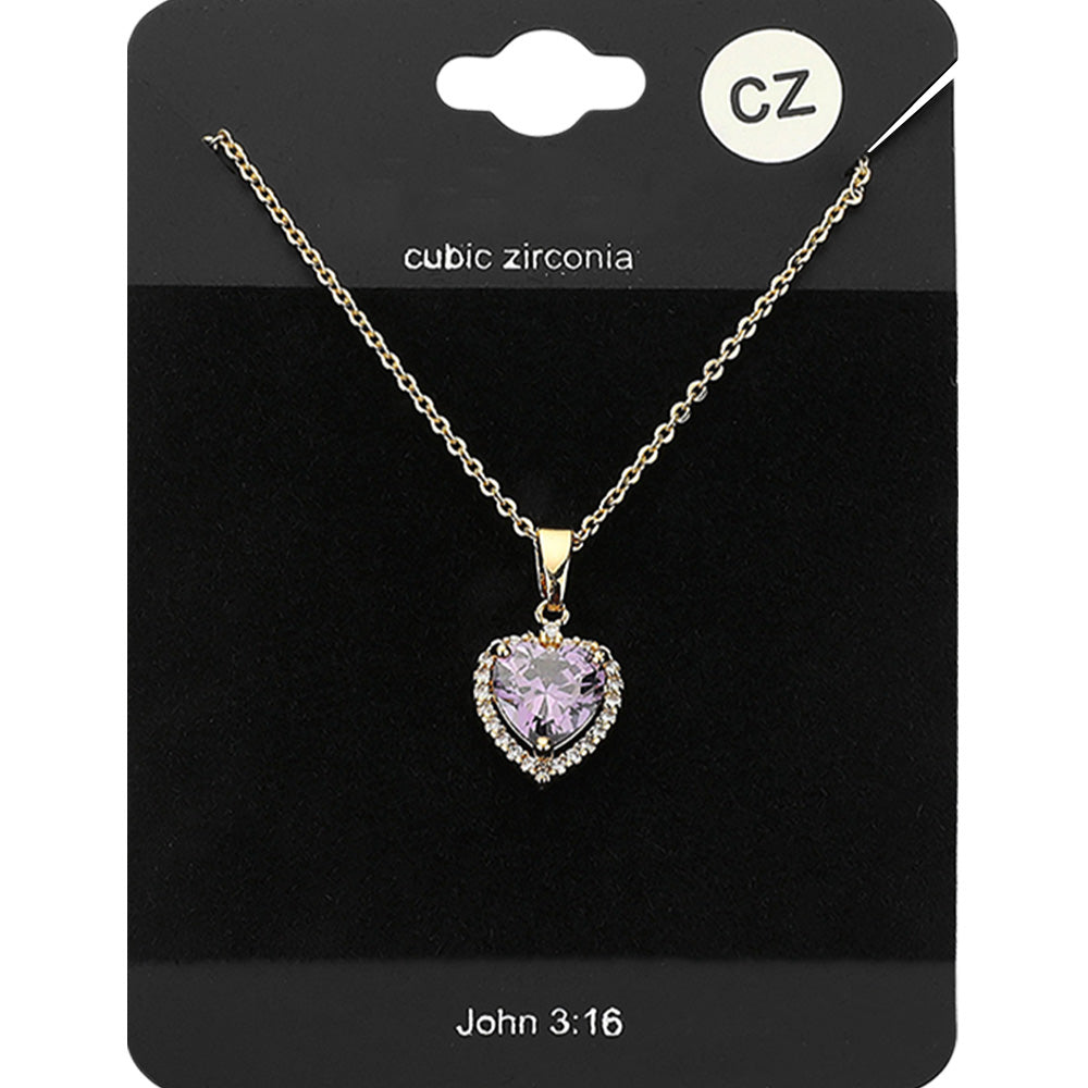 Women's CZ Heart Stone Pendant Necklace