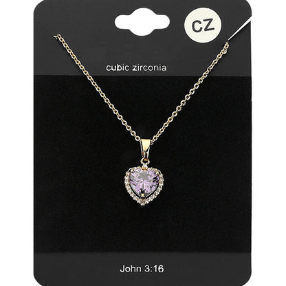 Women's CZ Heart Stone Pendant Necklace