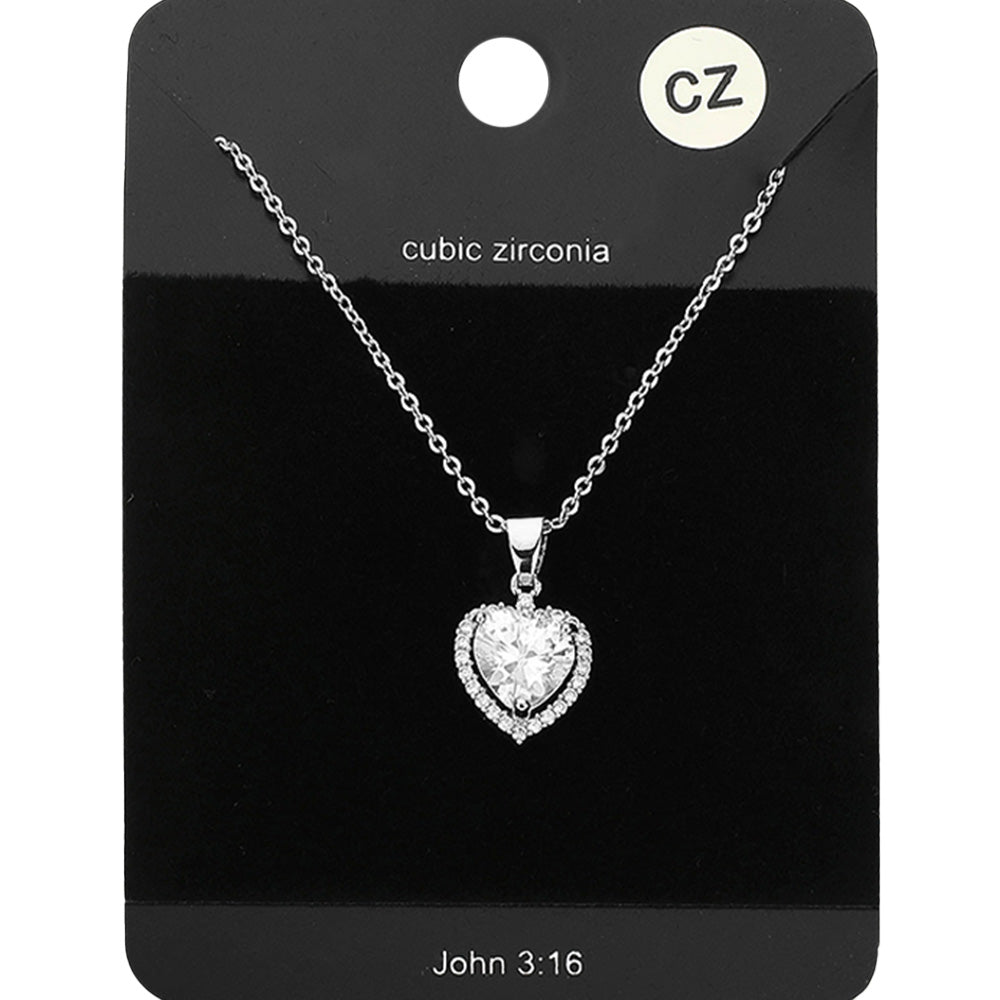 Women's CZ Heart Stone Pendant Necklace