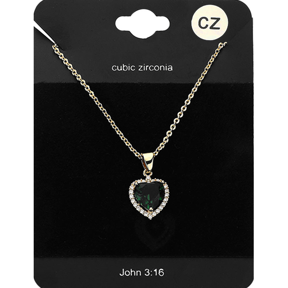 Women's CZ Heart Stone Pendant Necklace