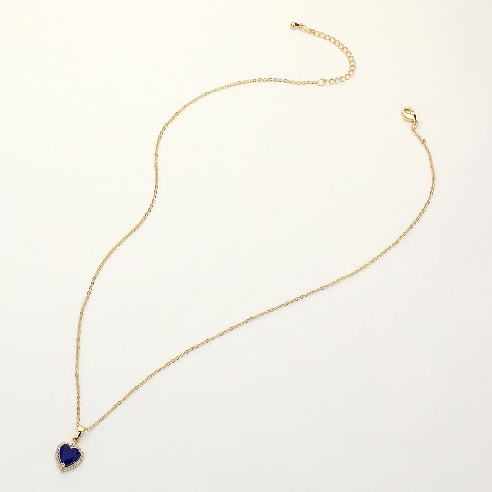 Women's CZ Heart Stone Pendant Necklace