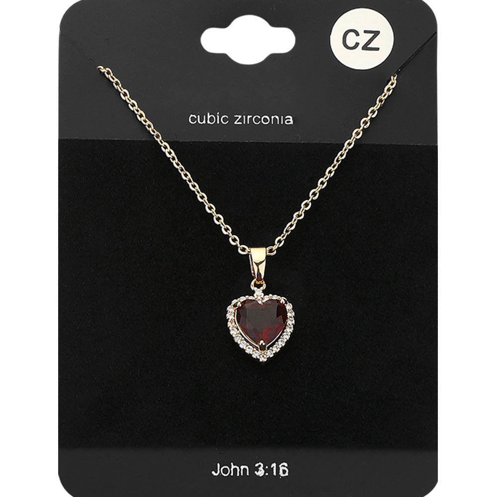 Women's CZ Heart Stone Pendant Necklace