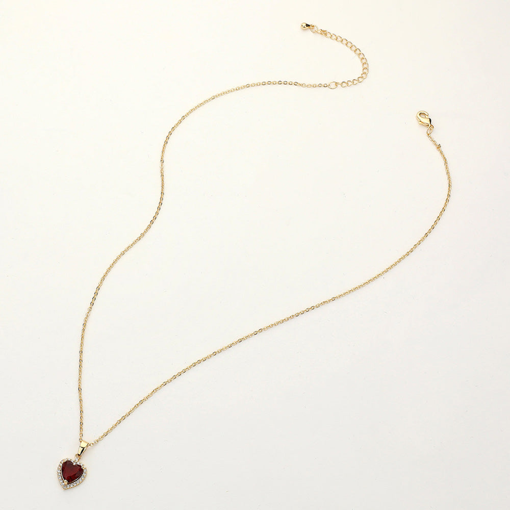 Women's CZ Heart Stone Pendant Necklace