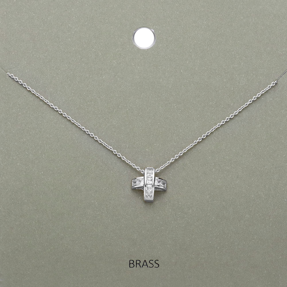 Stone Embellished Brass Metal Cross Pendant Necklace