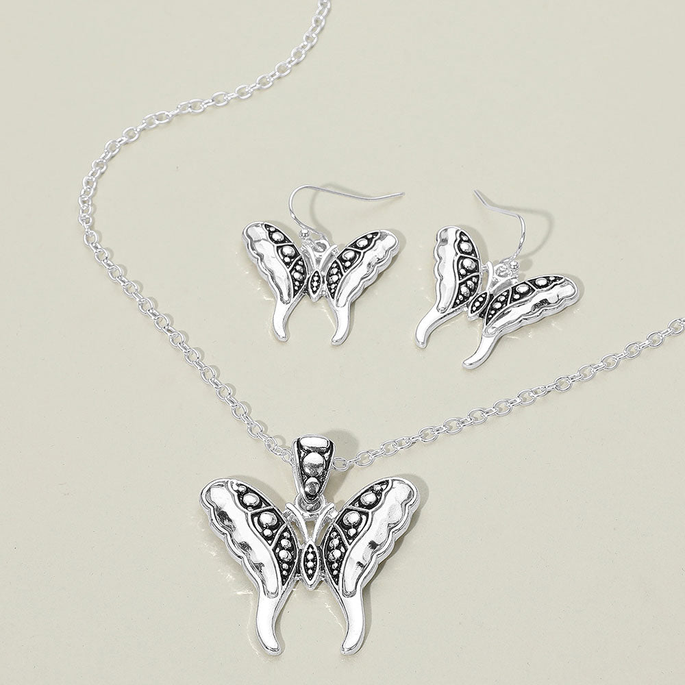 Antique Metal Butterfly Pendant Necklace
