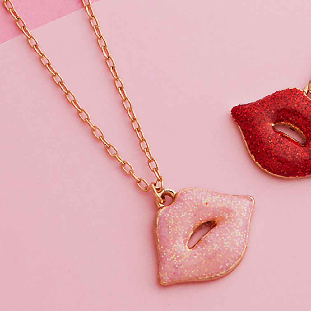 Glittered Lips Pendant Necklace