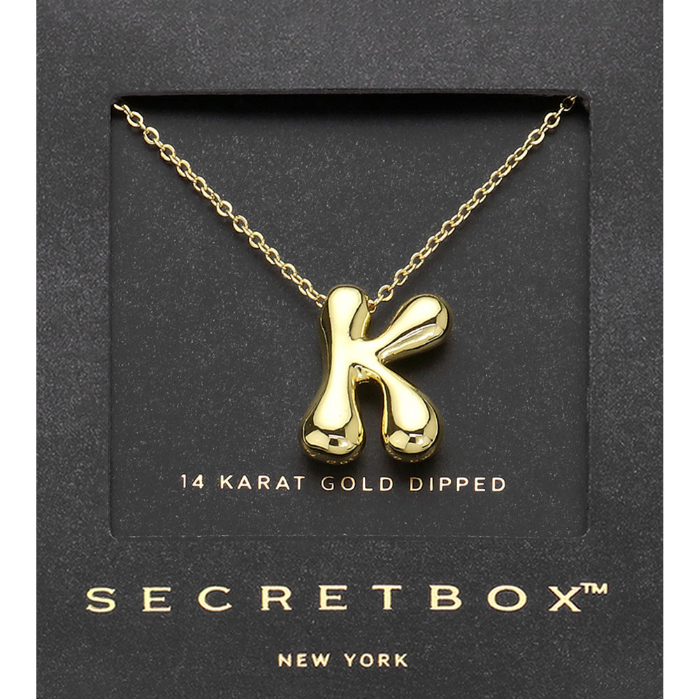 SECRET BOX_ -K- 14K Gold Dipped Bubble Initial Monogram Pendant Necklace