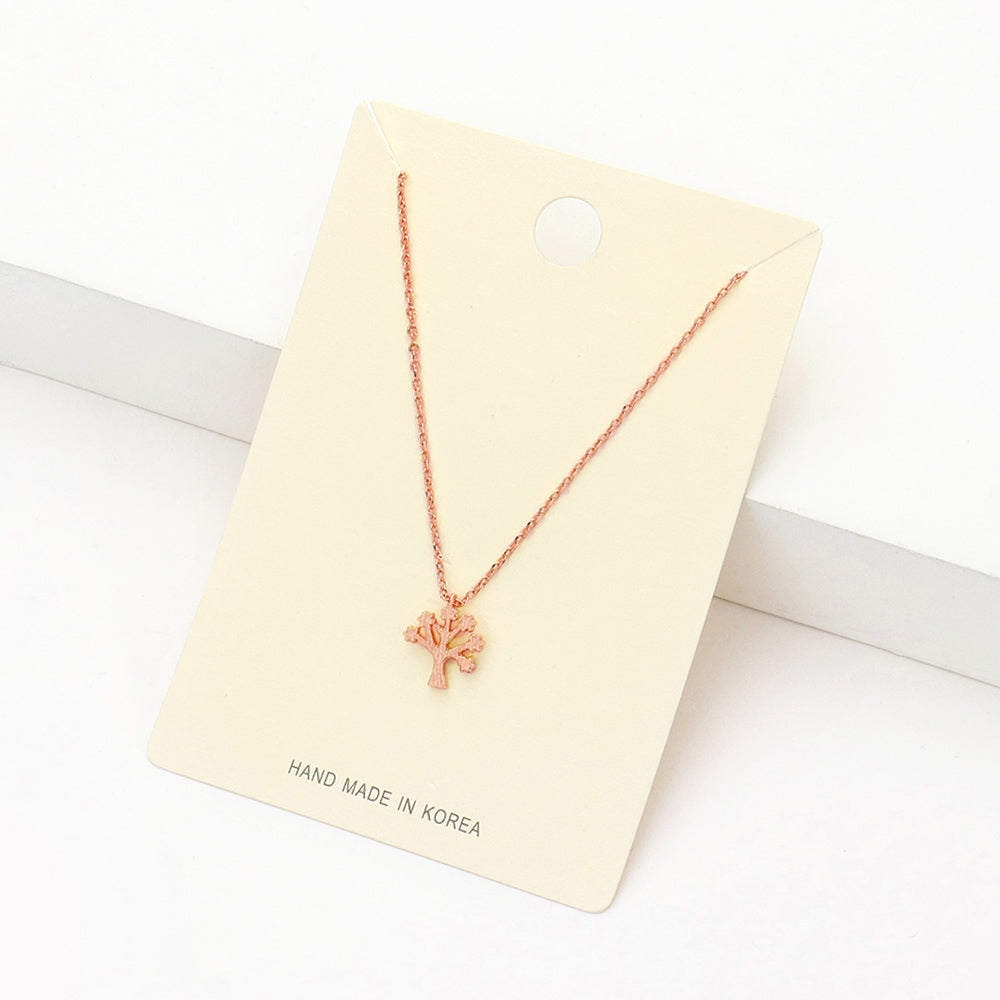 Textured matte metal tree of life pendant necklace
