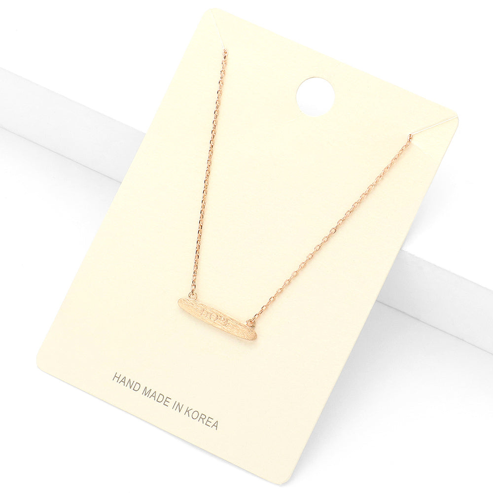 "Hope" textured matte metal message bar pendant necklace