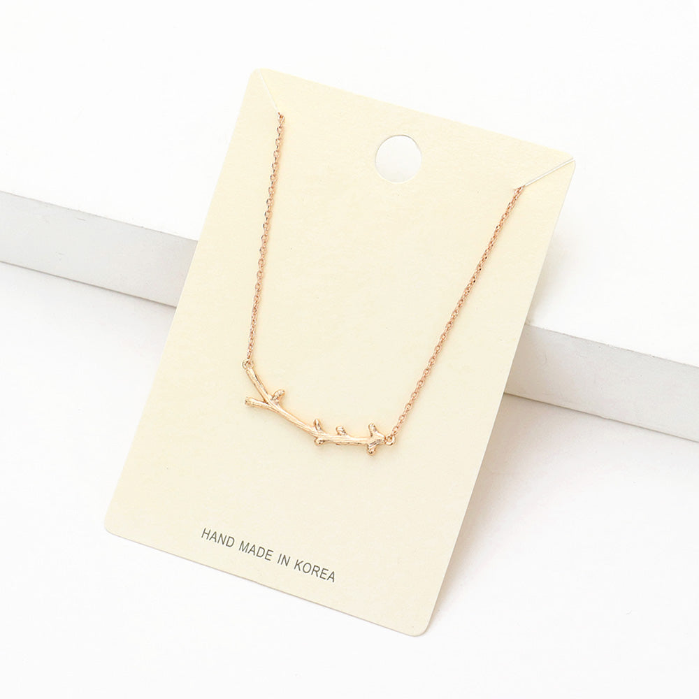 Textured Matte Metal Twig Pendant Necklace