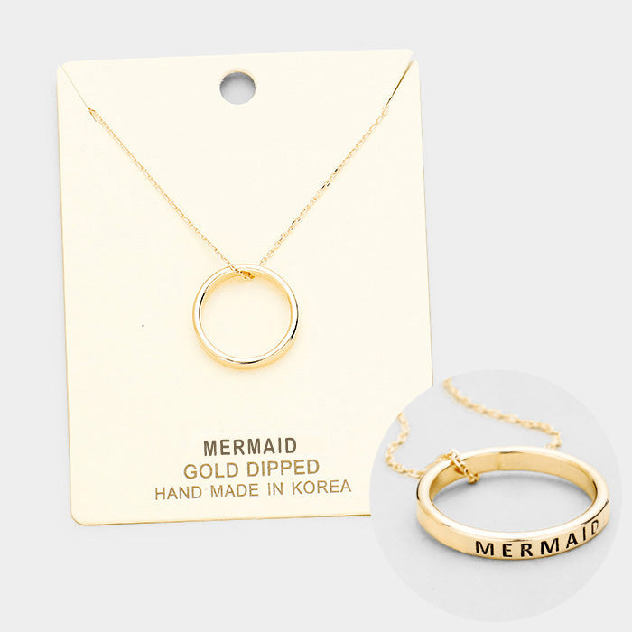 'Mermaid' Gold Dipped Ring Metal Pendant Necklace