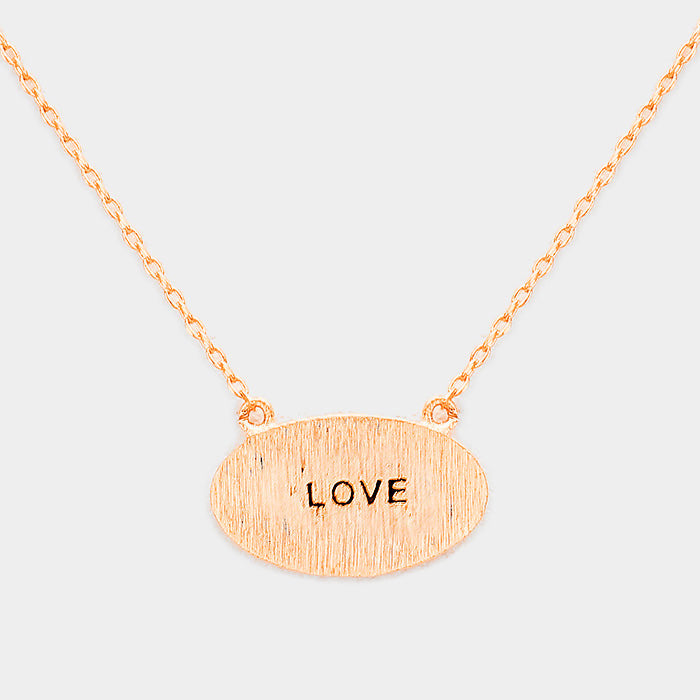 "Love" Brass Oval Metal Pendant Necklace