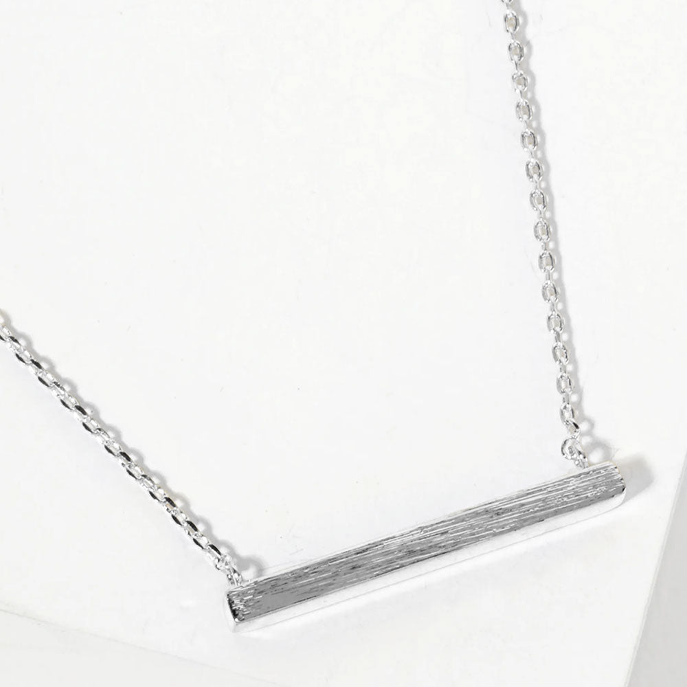 White Gold Dipped Rectangle Bar Pendant Necklace
