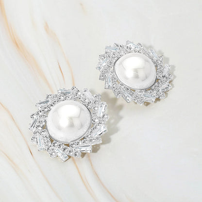 Pearl Accent Crystal Halo Sunburst Rim Earrings