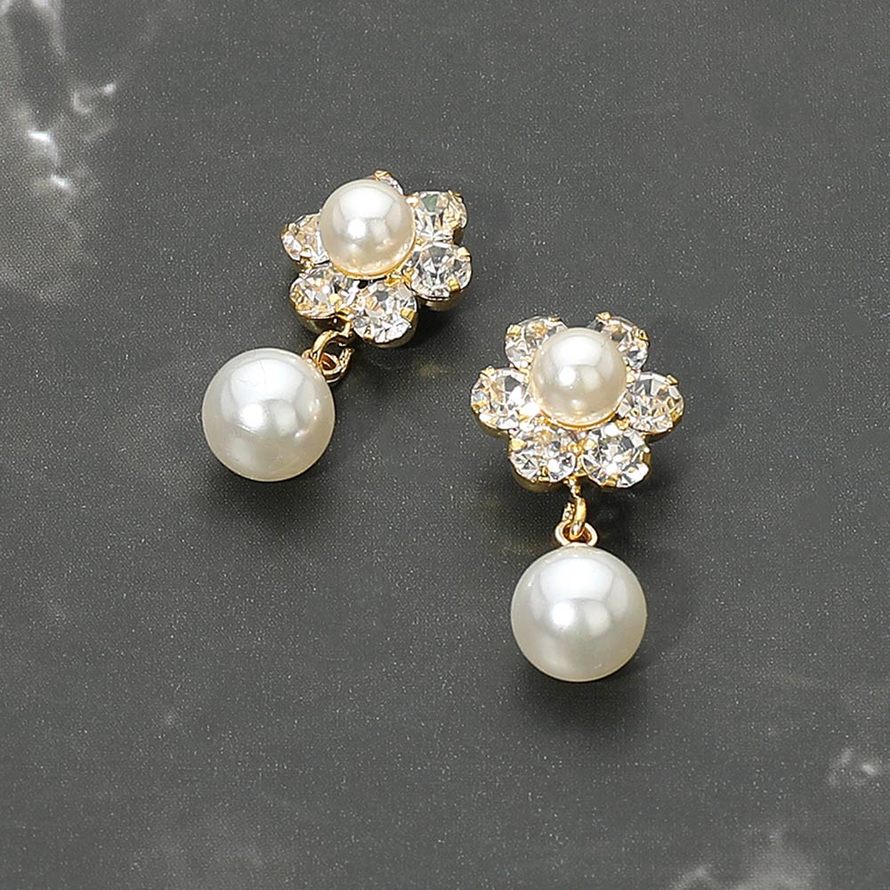 Floral Pearl Drop Evening Earrings