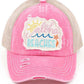 C.C Women's Distressed Aloha Beaches Patch Ponytail Cap