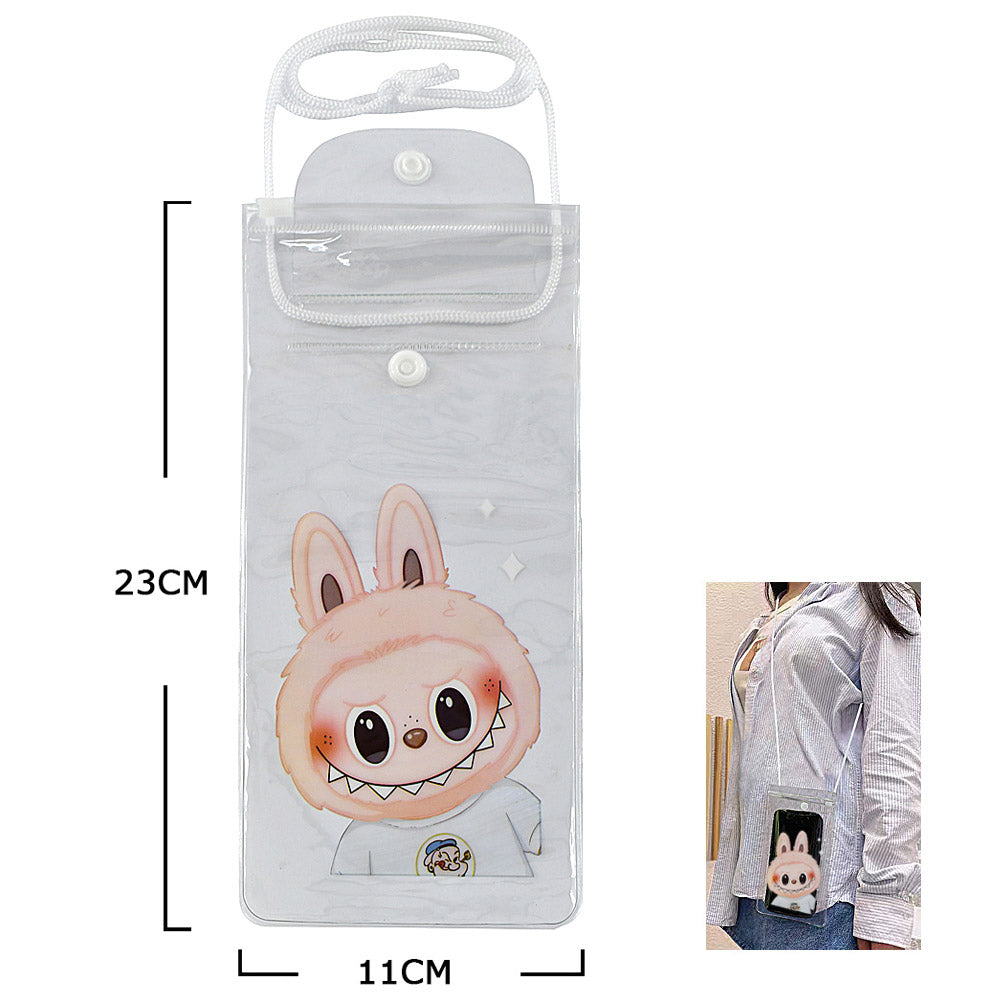12PCS - Monster Bunny Character Transparent Phone Pouch Lanyard Bag