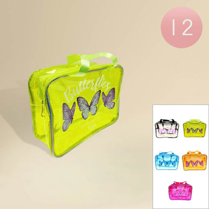 12PCS - Triple Butterfly Print Neon Transparent Shoulder Bag
