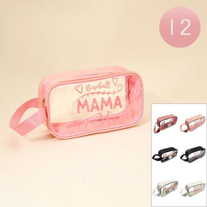 12PCS - BASEBALL MAMA Message Printed Transparent Clear Makeup Toiletry Organizer Bags
