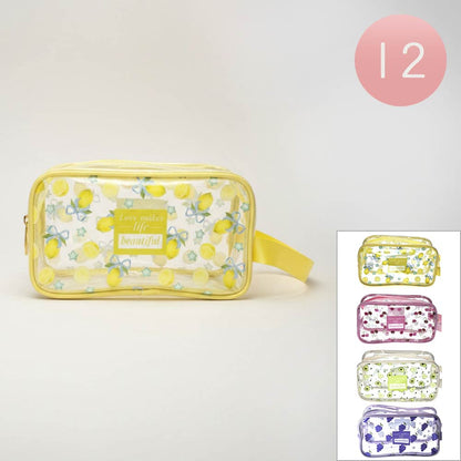 12PCS - Fruit Pattern Print Clear Cosmetic Makeup Travel Organizer Pouch Bags