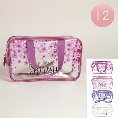12PCS - Hello Spring Message Flower Pattern Clear Shoulder Bags