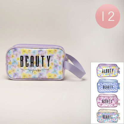 12PCS - Beauty Express Message Flower Pattern Clear Cosmetic Makeup Travel Organizer Pouch Bags