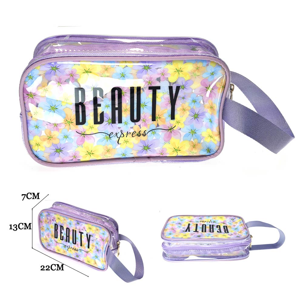 12PCS - Beauty Express Message Flower Pattern Clear Cosmetic Makeup Travel Organizer Pouch Bags