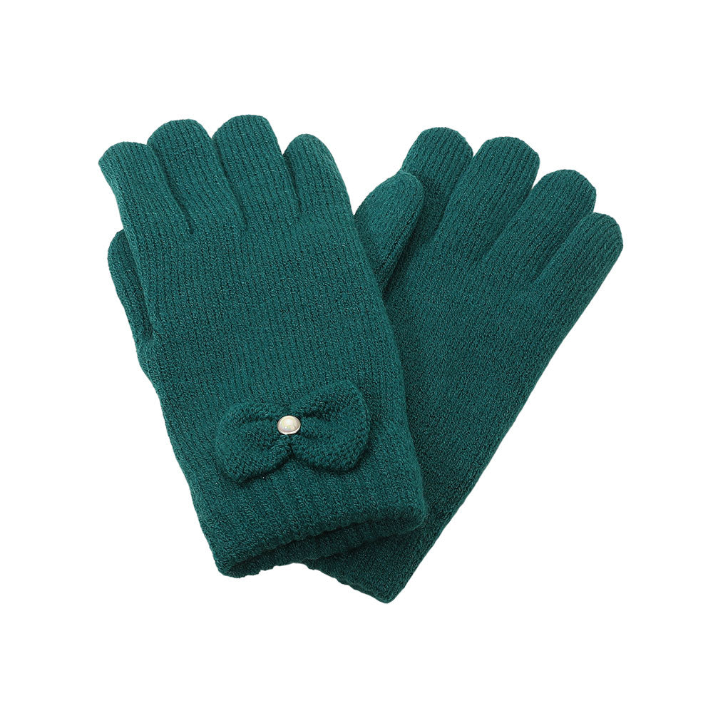 12Pairs - Cable Knit Bow Detail Fleece Lining Gloves