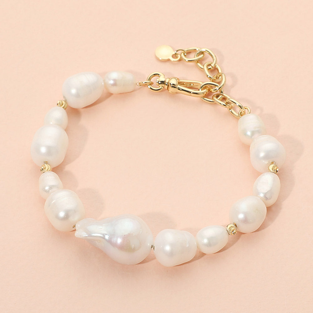 18K Gold Dipped Freshwater Baroque Pearl Beaded Bracelet