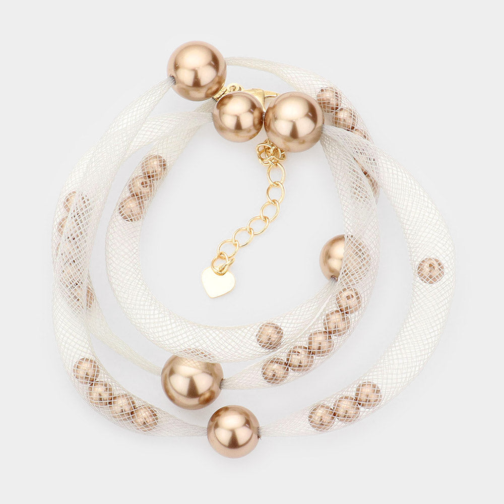 Pearl Accented Mesh Wrap Bracelet