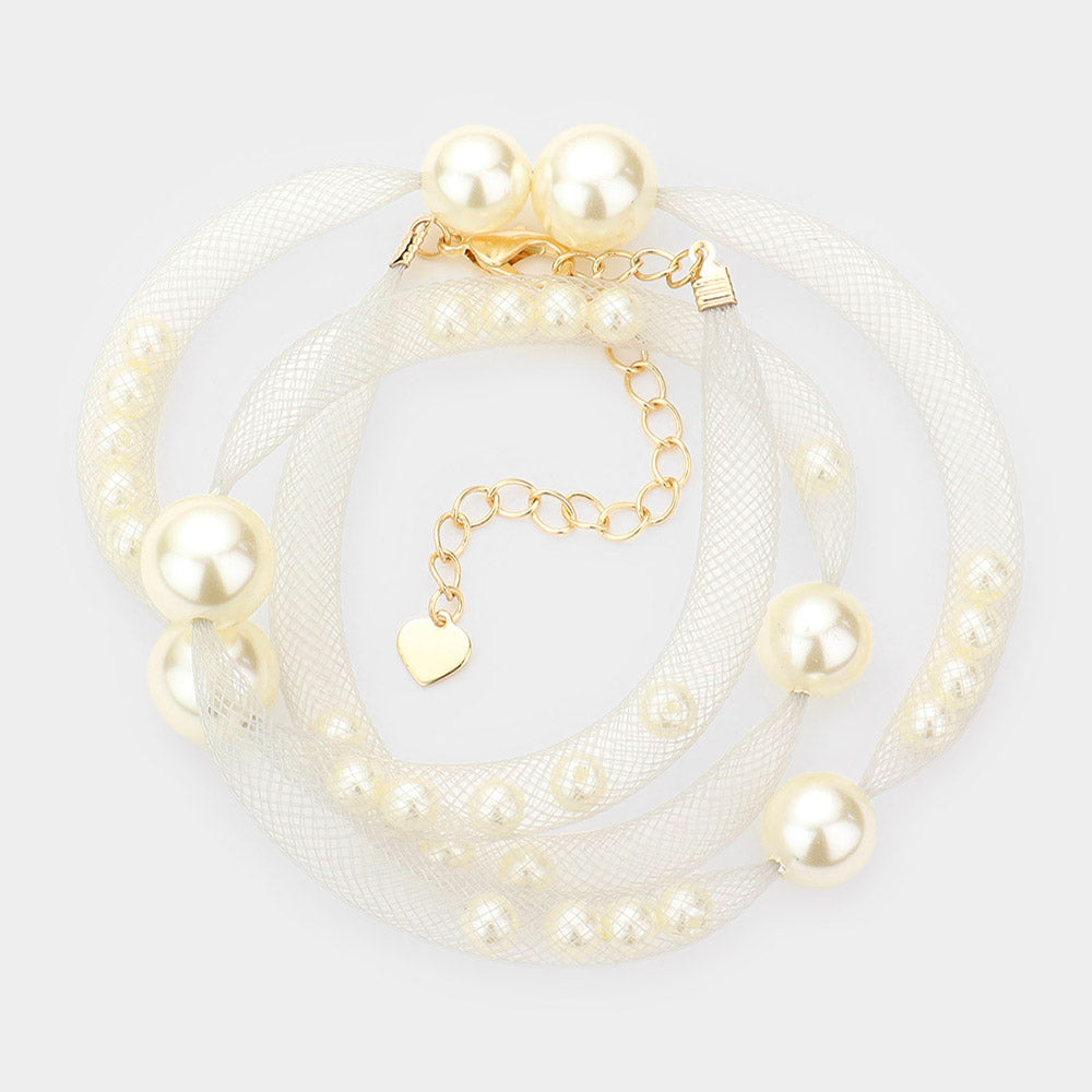 Pearl Accented Mesh Wrap Bracelet