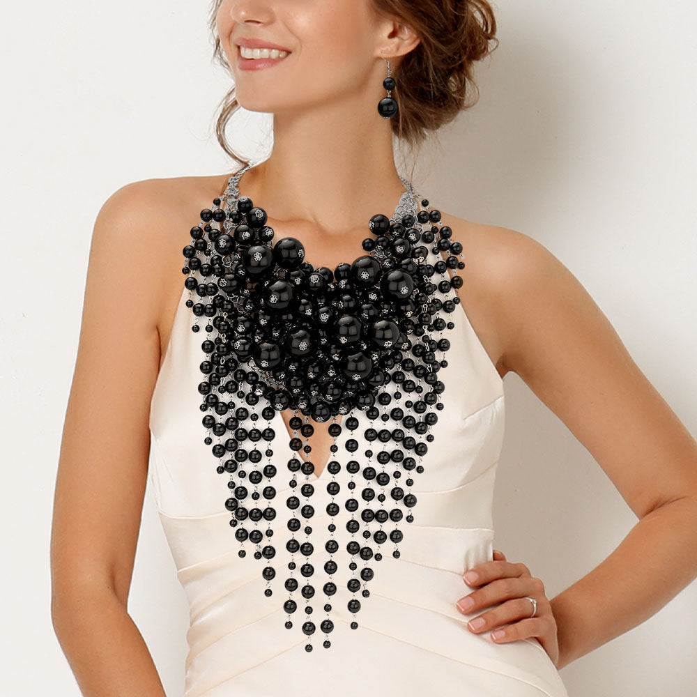 Women's Pearl Cluster Statement Necklace Jewelry Set