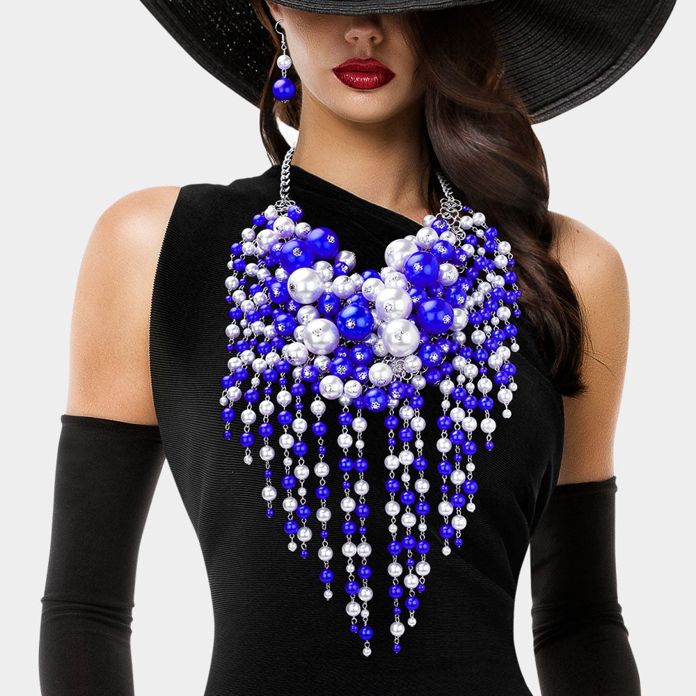 Women's Pearl Cluster Statement Necklace Jewelry Set