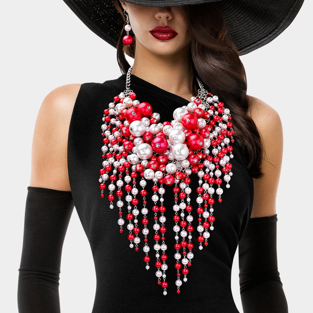 Women's Pearl Cluster Statement Necklace Jewelry Set