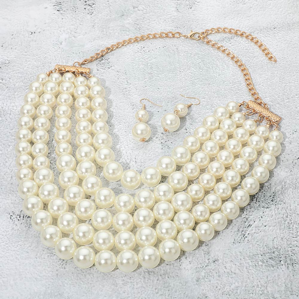 Women's Pearl Beaded Multi Strand Statement Necklace