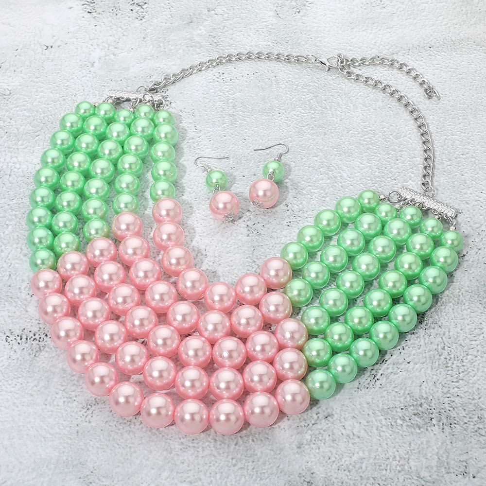 Women's Pearl Beaded Multi Strand Statement Necklace