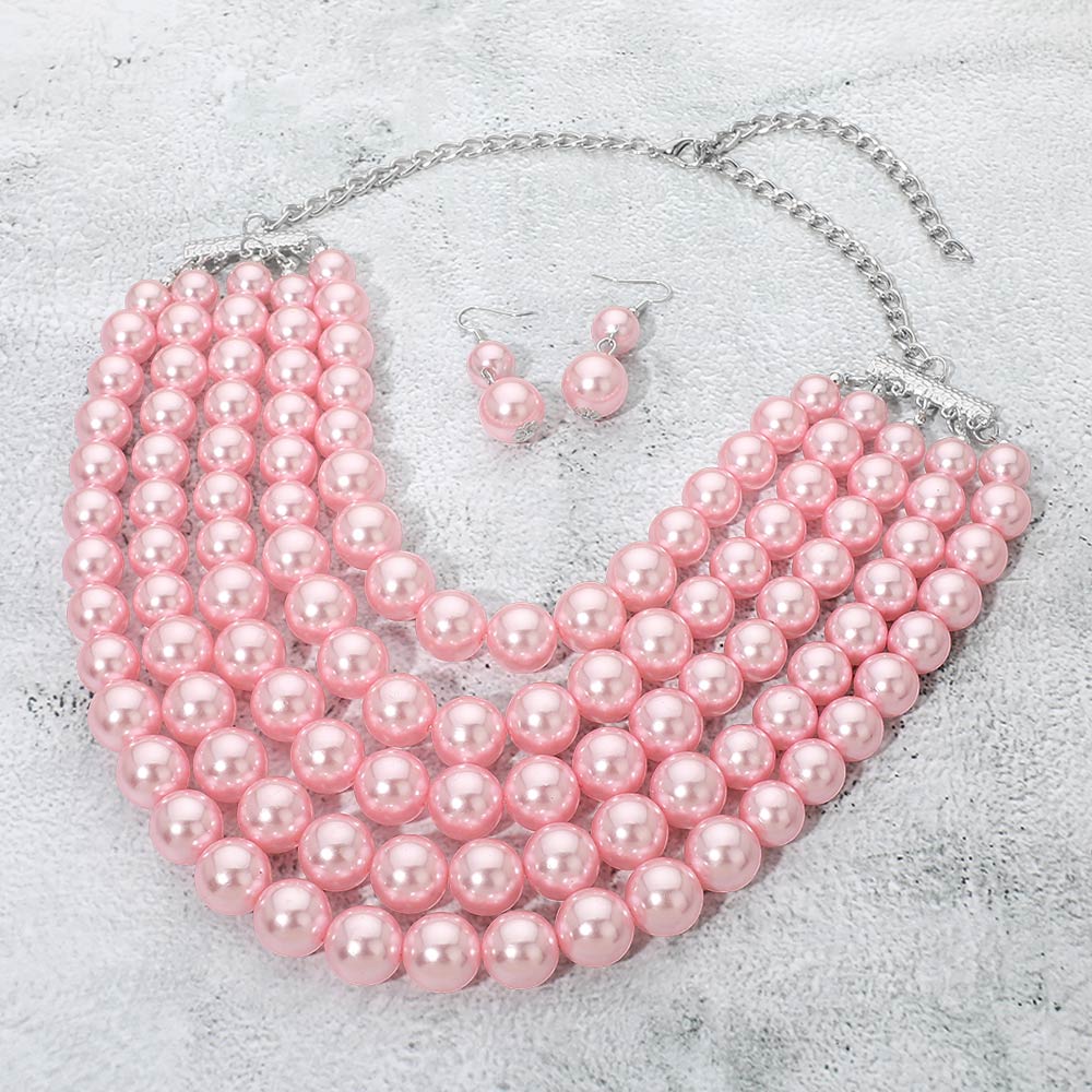 Women's Pearl Beaded Multi Strand Statement Necklace