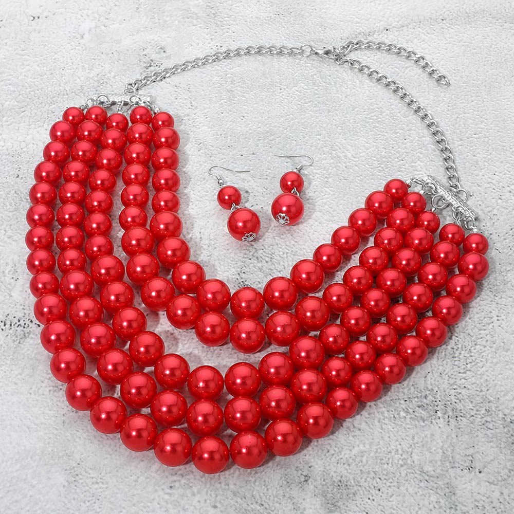 Women's Pearl Beaded Multi Strand Statement Necklace