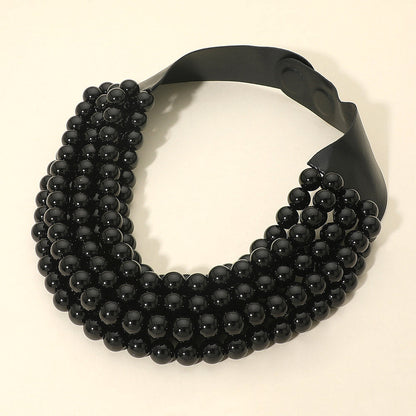 Multi Layered Pearl Beaded Collar Magnetic Necklace