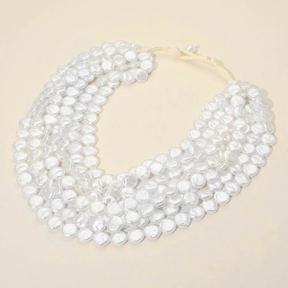 Layered Pearl Disc Statement Necklace