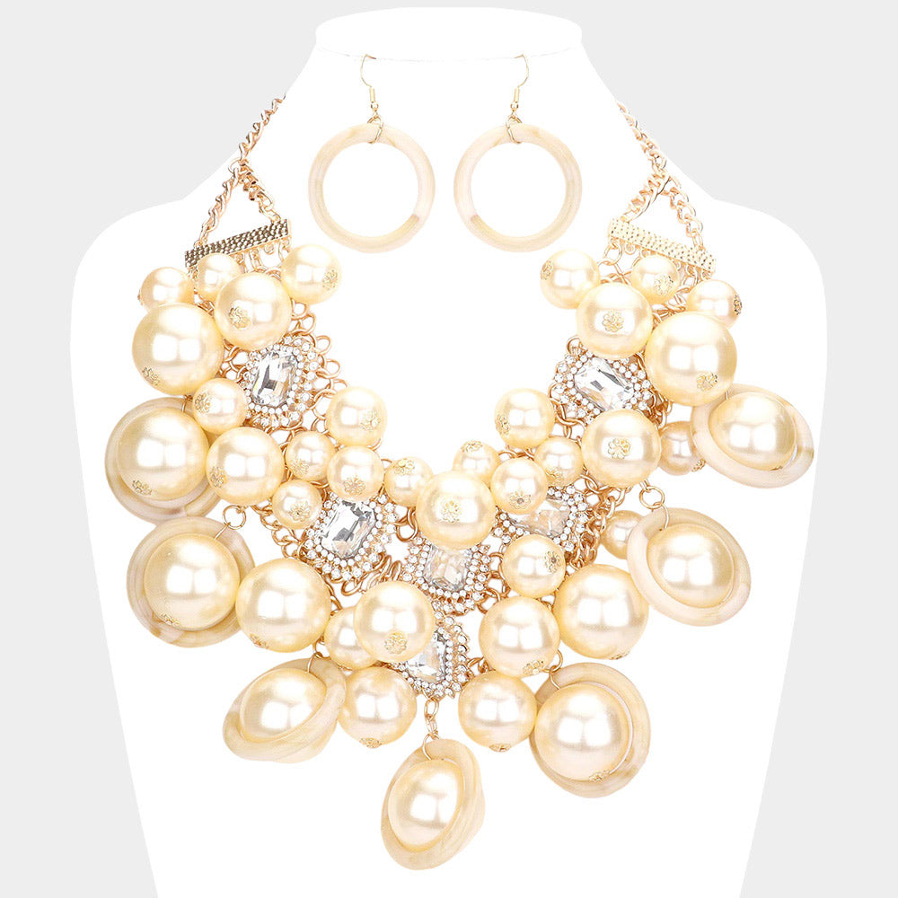 Women's Pearl Cluster Statement Necklace Jewelry Set