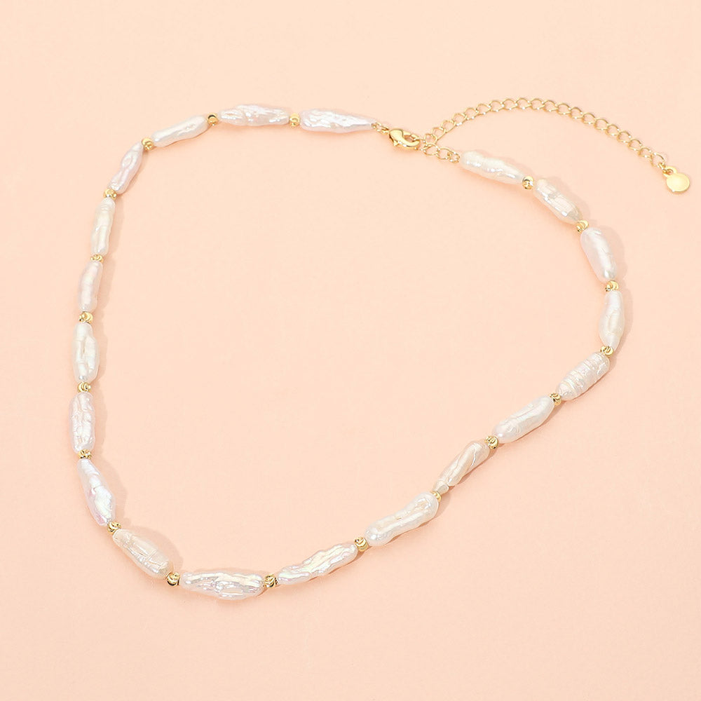 18K Gold Dipped Freshwater Baroque Pearl Beaded Necklace