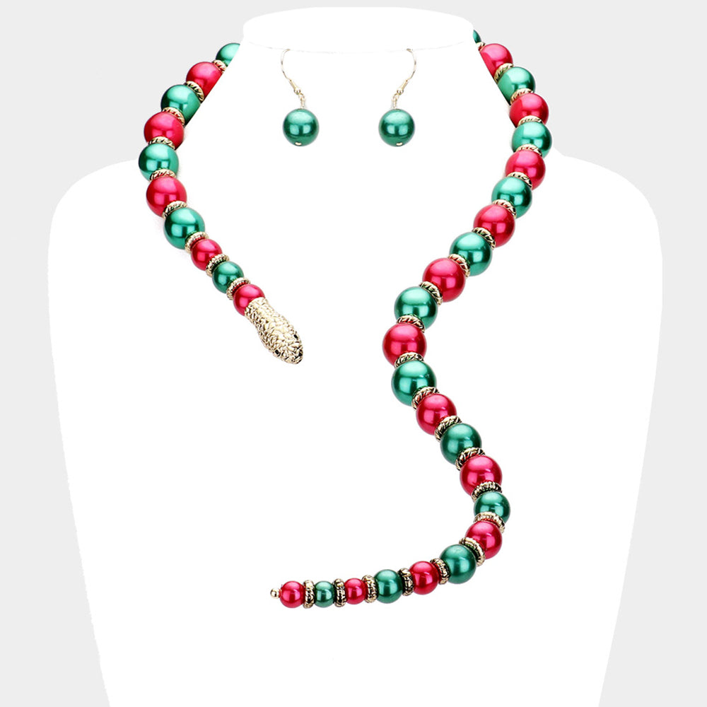 Pearl Beaded Snake Open Necklace