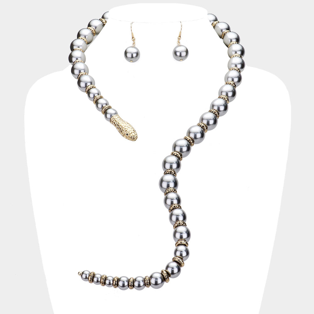 Pearl Beaded Snake Open Necklace