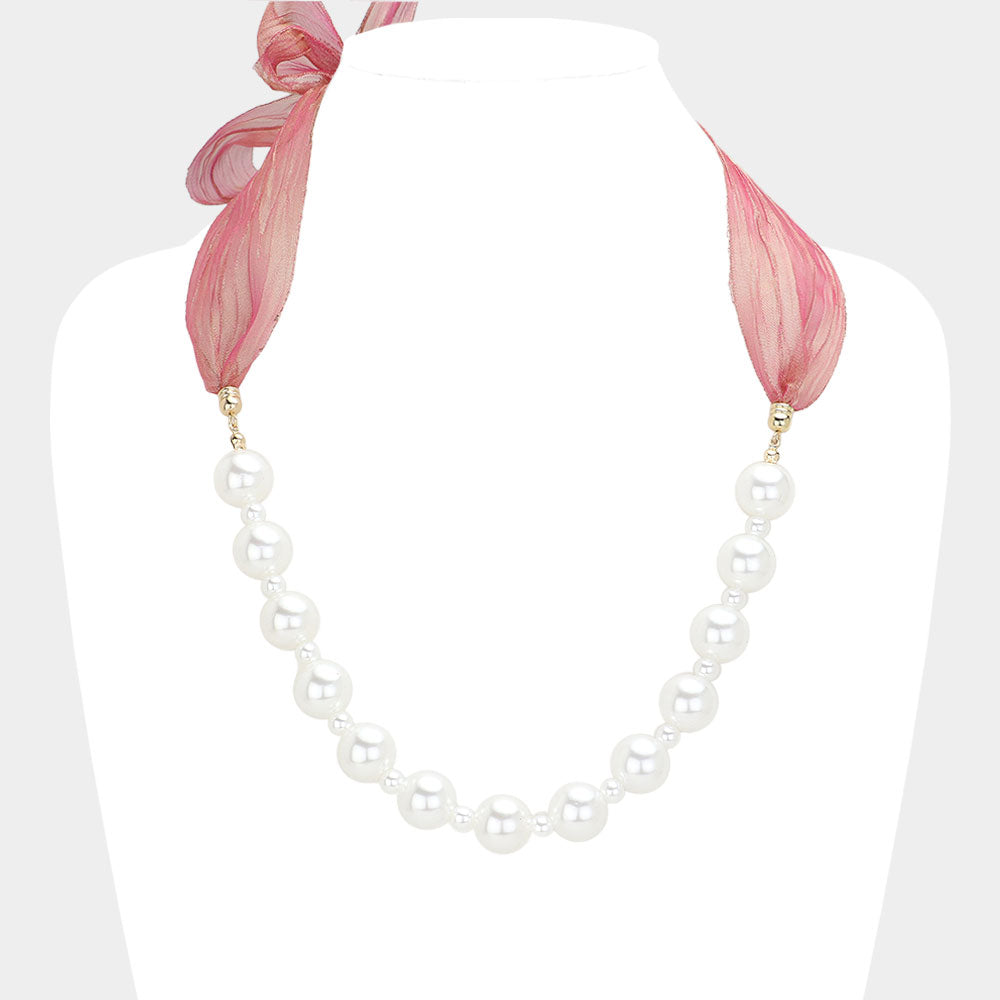 Ribbon Pearl Necklace