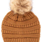 C.C Solid Ribbed Knit Beanie with Pom