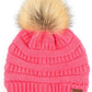 C.C Solid Ribbed Knit Beanie with Pom